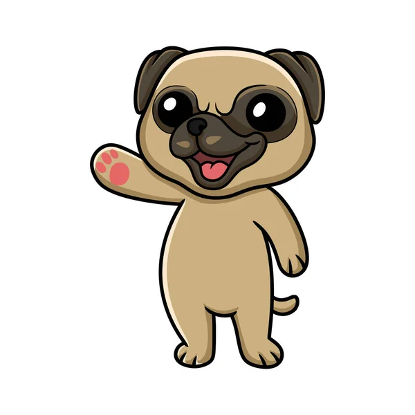 Vector Illustration Cute Little Pug Dog Cartoon Waving Hand — Vetor de Stock