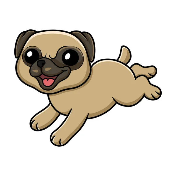 Vector Illustration Cute Little Pug Dog Cartoon Jumping — Vettoriale Stock