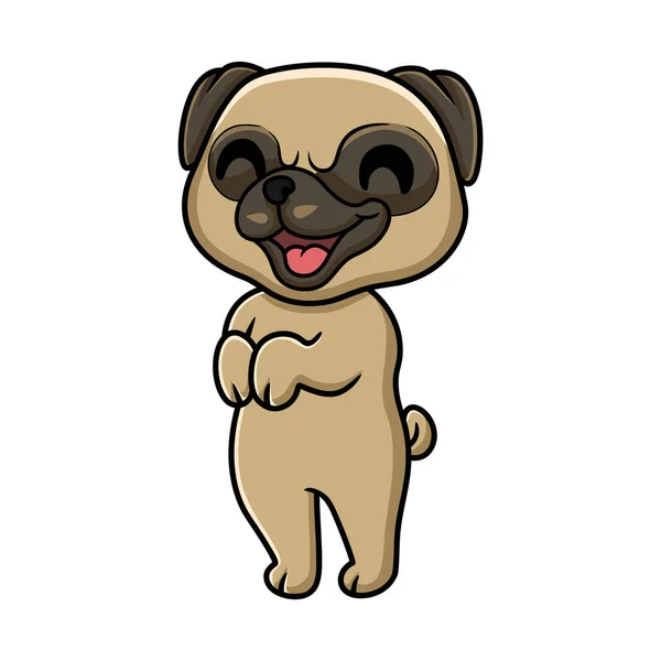 Vector Illustration Cute Little Pug Dog Cartoon Standing — Vetor de Stock