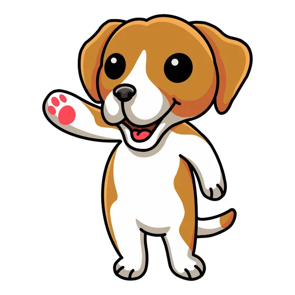 Vector Illustration Cute Little Beagle Dog Cartoon Waving Hand —  Vetores de Stock