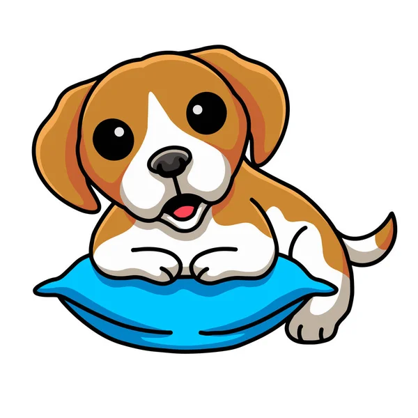 Vector Illustration Cute Little Beagle Dog Cartoon Pillow — Vetor de Stock