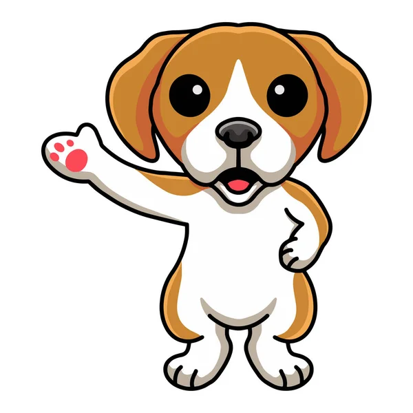 Vector Illustration Cute Little Beagle Dog Cartoon Waving Hand — Stockvector