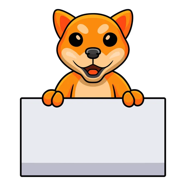 Vector Illustration Cute Shiba Inu Dog Cartoon Holding Blank Sign — Image vectorielle