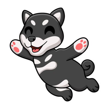 Vector illustration of Cute black shiba inu dog cartoon jumping