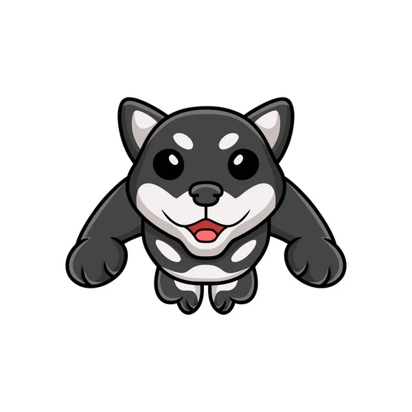 Vector Illustration Cute Black Shiba Inu Dog Cartoon Jumping — 스톡 벡터