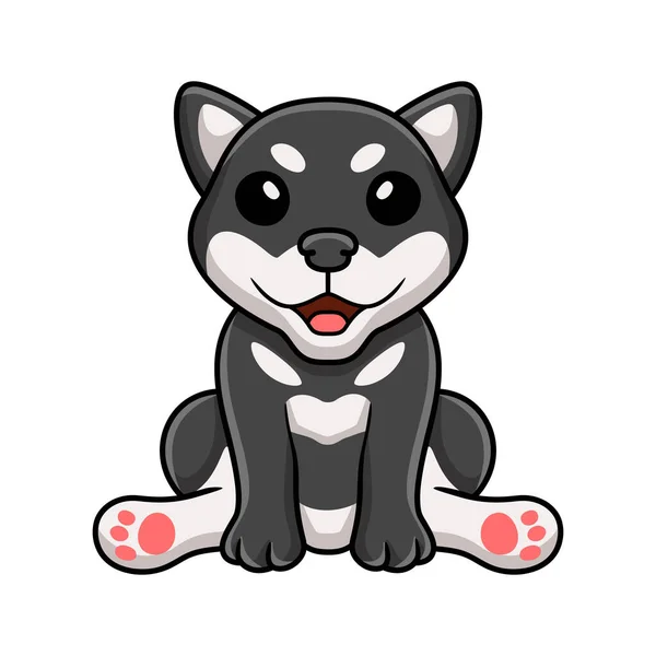 Vector Illustration Cute Black Shiba Inu Dog Cartoon Sitting — ストックベクタ