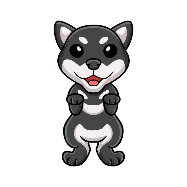 Vector Illustration Cute Black Shiba Inu Dog Cartoon Posing — Stockvektor