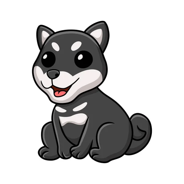 Vector Illustration Cute Black Shiba Inu Dog Cartoon Sitting — Stockvektor