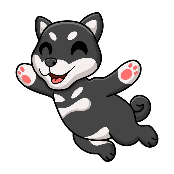 Vector Illustration Cute Black Shiba Inu Dog Cartoon Jumping — Stock vektor