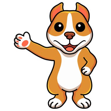 Vector illustration of Cute little pitbull cartoon waving hand