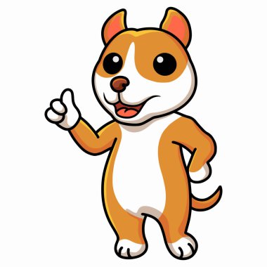 Vector illustration of Cute little pitbull cartoon giving thumb up