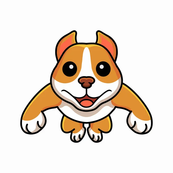 Vector Illustration Cute Little Pitbull Cartoon Jumping — ストックベクタ