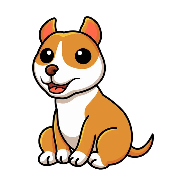 Vector Illustration Cute Little Pitbull Cartoon Sitting — Vettoriale Stock