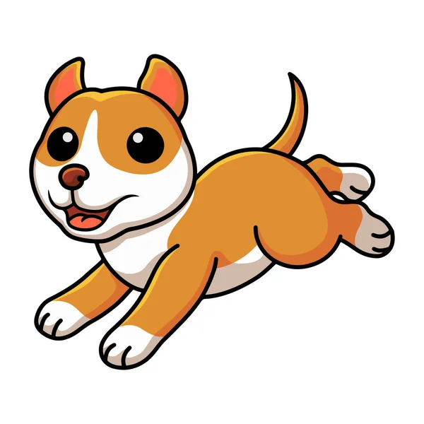 Vector Illustration Cute Little Pitbull Cartoon Running — Stok Vektör