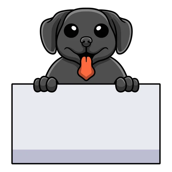 Vector Illustration Cute Black Labrador Dog Cartoon Holding Blank Sign — Stock Vector