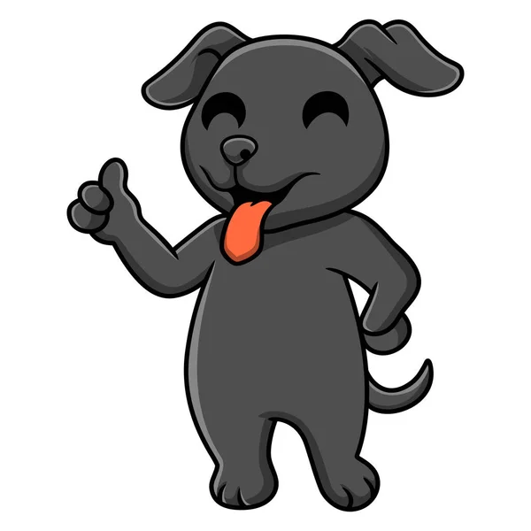 Vector Illustration Cute Black Labrador Dog Cartoon Giving Thumb — Vetor de Stock
