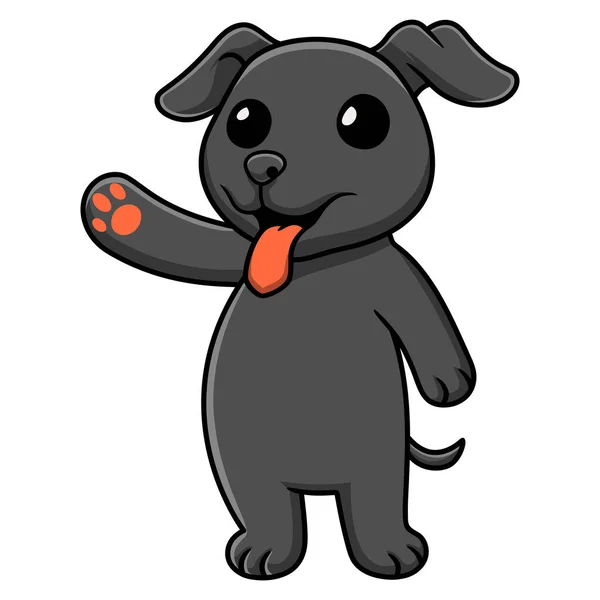 Vector Illustration Cute Black Labrador Dog Cartoon Waving Hand — ストックベクタ