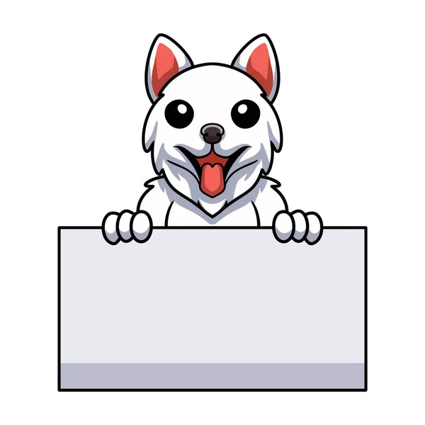 Vector Illustration Cute Samoyed Dog Cartoon Holding Blank Sign — Archivo Imágenes Vectoriales
