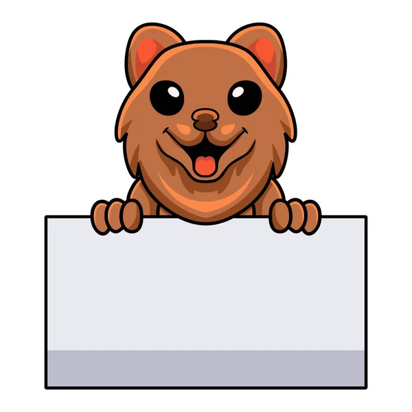 Vector Illustration Cute Little Pomeranian Dog Cartoon Holding Blank Sign — ストックベクタ