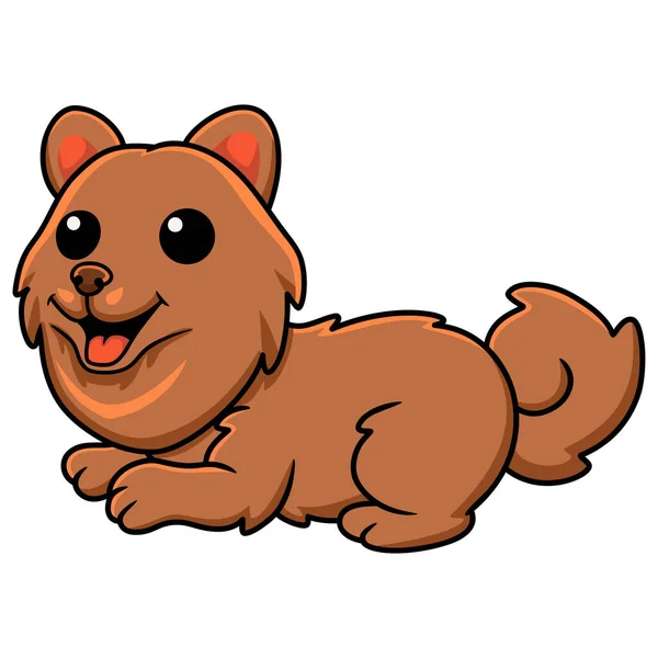 Vector Illustration Cute Little Pomeranian Dog Cartoon Sitting — Vetor de Stock