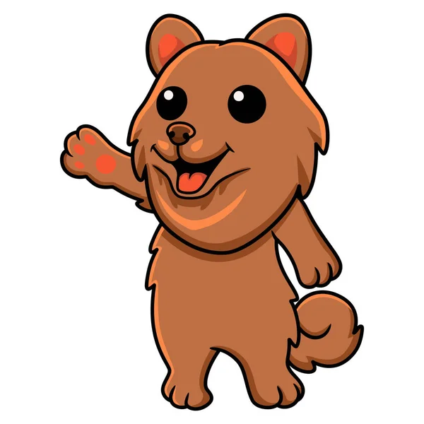 Vector Illustration Cute Little Pomeranian Dog Cartoon Waving Hand — Stockvektor
