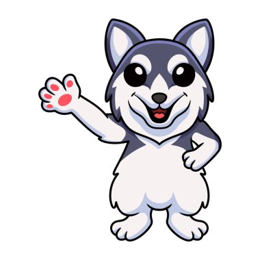Vector illustration of Cute siberian husky dog cartoon waving hand