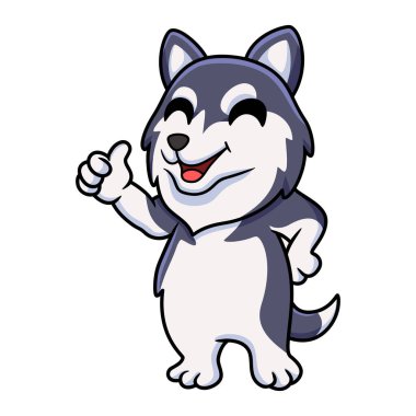 Vector illustration of Cute siberian husky dog cartoon giving thumb up