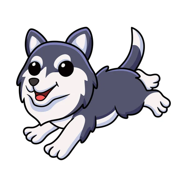 Vector Illustration Cute Siberian Husky Dog Cartoon Running — Stockvektor