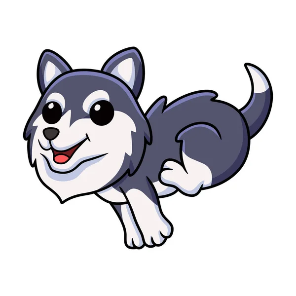 Vector Illustration Cute Siberian Husky Dog Cartoon Running — Stok Vektör
