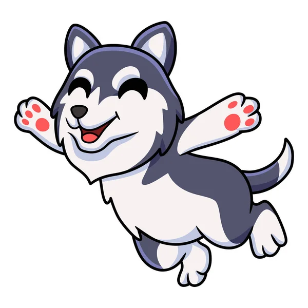 Vector Illustration Cute Siberian Husky Dog Cartoon Jumping — Archivo Imágenes Vectoriales