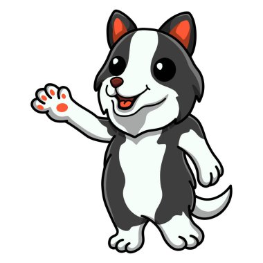 Vector illustration of Cute border collie dog cartoon waving hand