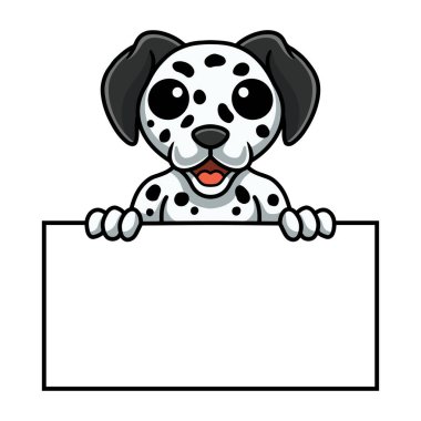 Vector illustration of Cute dalmatian dog cartoon holding blank sign