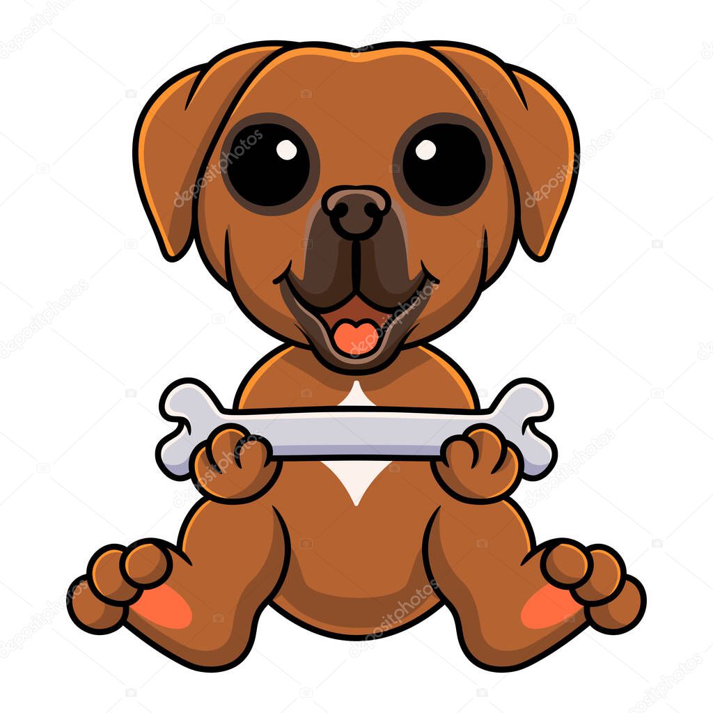Vector illustration of Cute tosa inu cartoon holding a bone