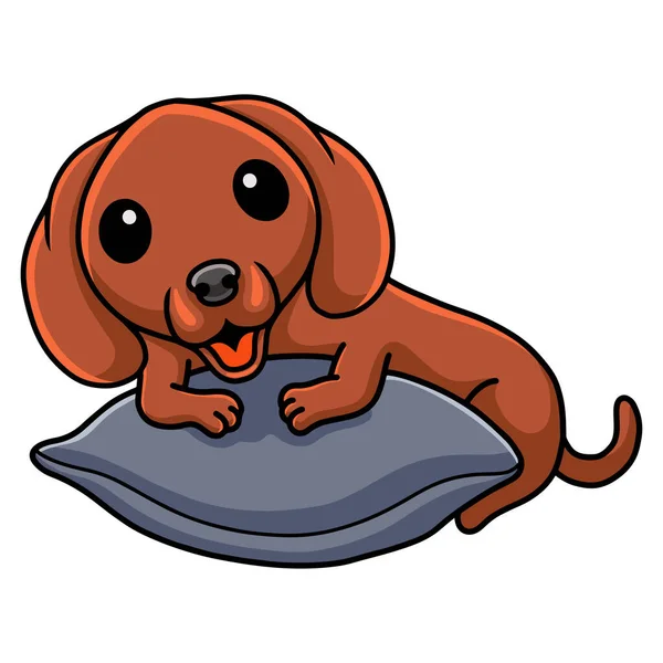 Vektorillustration Von Cute Teckel Dog Cartoon Auf Dem Kopfkissen — Stockvektor