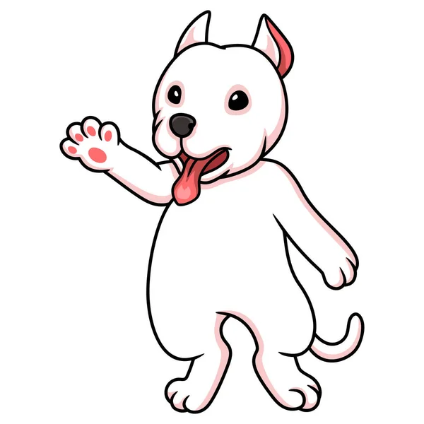 Vektorillustration Des Cute Dogo Argentino Dog Cartoon Winkende Hand — Stockvektor