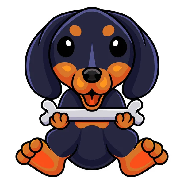 Vector Illustration Cute Dashund Dog Cartoon Holding Bone — Stock Vector