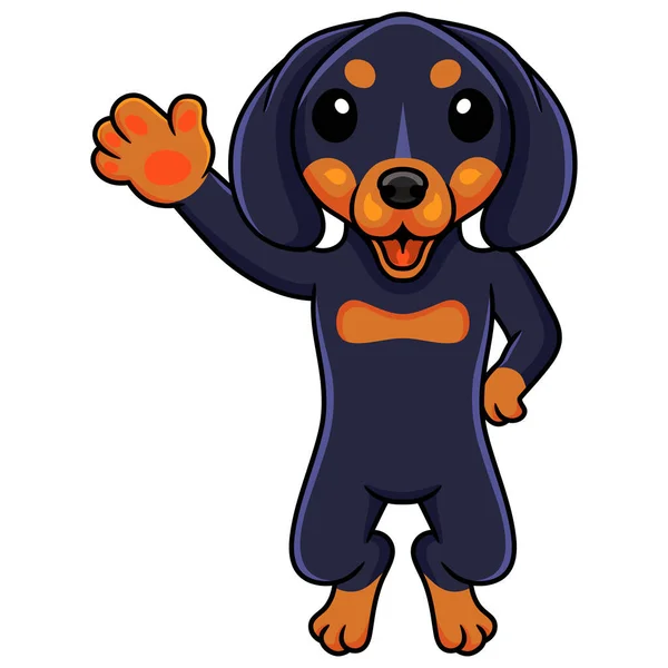 Vector Illustratie Van Leuke Dashund Hond Cartoon Zwaaien Hand — Stockvector