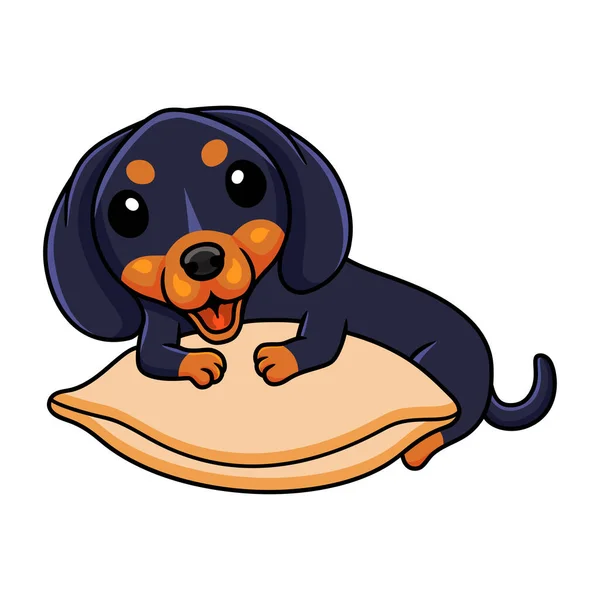 Illustration Vectorielle Dessin Animé Mignon Dashund Chien Sur Oreiller — Image vectorielle