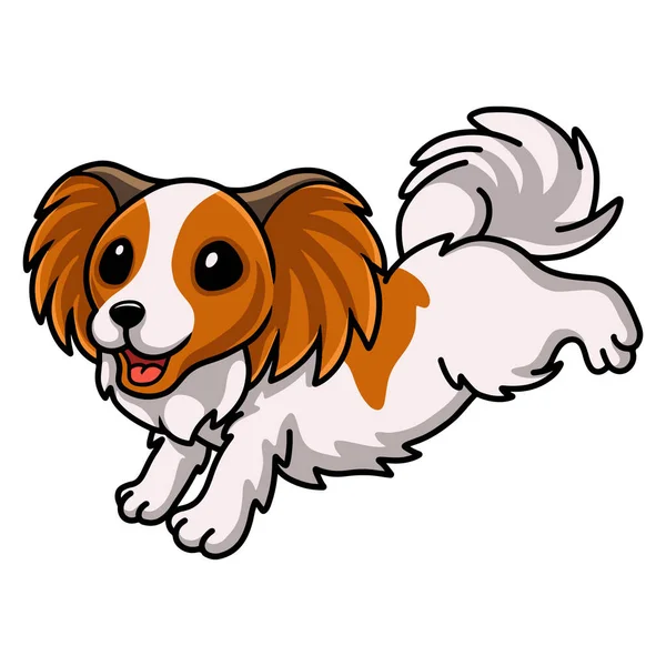かわいいパピロン犬漫画のベクトルイラストが走る — ストックベクタ