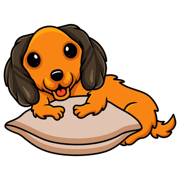 Vector Illustratie Van Leuke Teckel Hond Cartoon Het Kussen — Stockvector