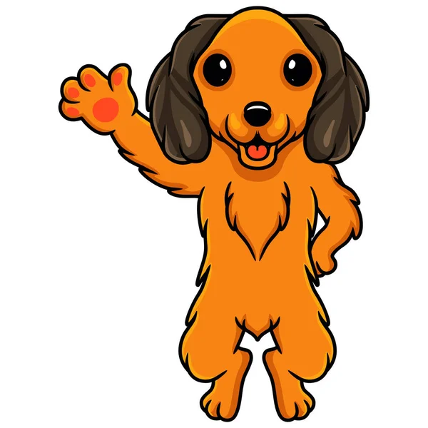 Illustration Vectorielle Dachund Mignon Chien Dessin Animé Agitant Main — Image vectorielle