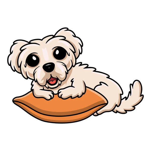 Illustration Vectorielle Dessin Animé Mignon Chien Chiot Maltais Sur Oreiller — Image vectorielle