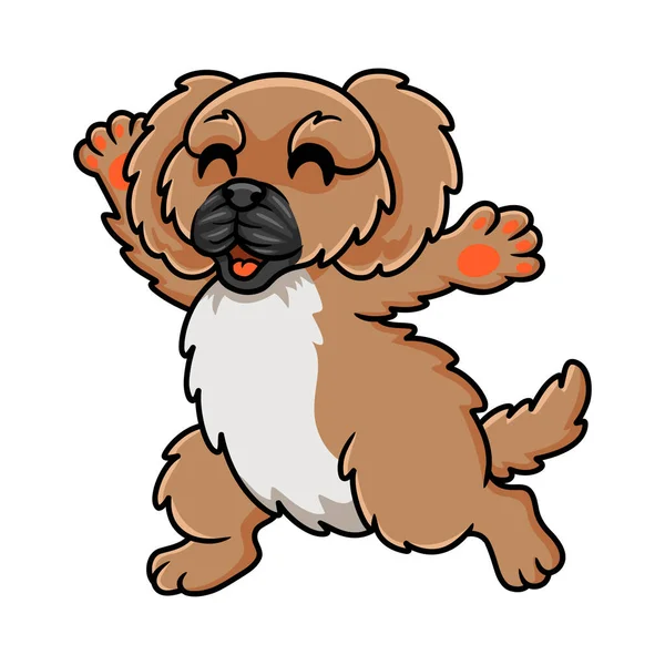 Vektorillustration Des Niedlichen Kleinen Pekinese Hund Cartoon Fuß — Stockvektor