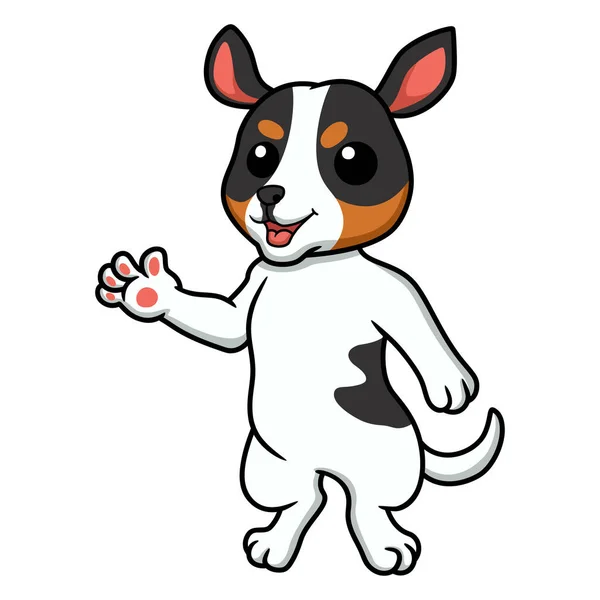 Vektorillustration Von Cute Ratte Terrier Hund Karikatur Winkende Hand — Stockvektor