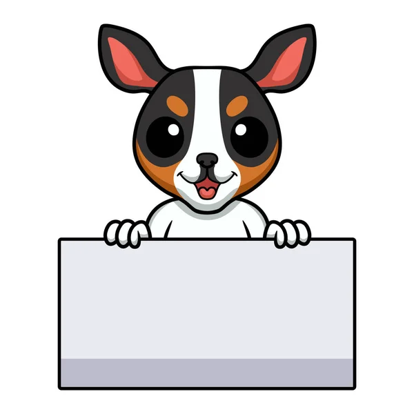 Ilustración Vectorial Lindo Perro Rata Terrier Dibujo Animado Sosteniendo Signo — Archivo Imágenes Vectoriales