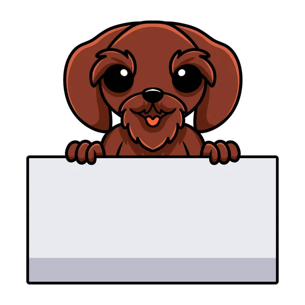 Vector Illustration Cute Pudelpointer Dog Cartoon Holding Blank Sign — Stock Vector