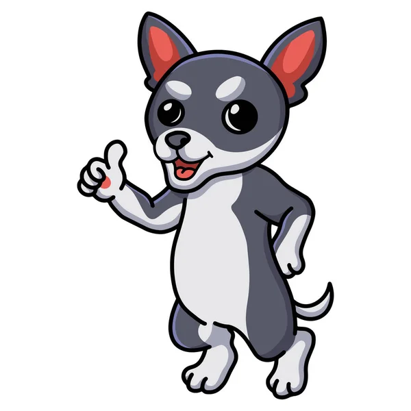 Vektor Ilustrasi Lucu Chihuahua Anjing Kartun Memberikan Ibu Jari - Stok Vektor