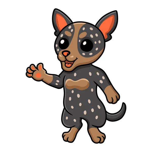 Vector Illustratie Van Leuke Australische Runderen Hond Cartoon Zwaaien Hand — Stockvector