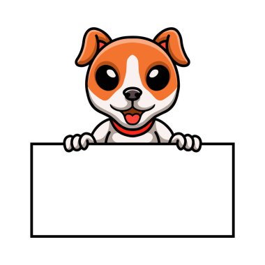 Şirin Jack Russel köpek çizgi filminin boş tabela taşıyan vektör çizimi