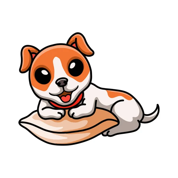 Illustrazione Vettoriale Carino Jack Russel Cane Cartone Animato Sul Cuscino — Vettoriale Stock